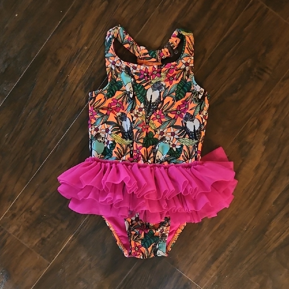 Tropical Bird Tutu Swimsuit 3T EUC Cat & Jack